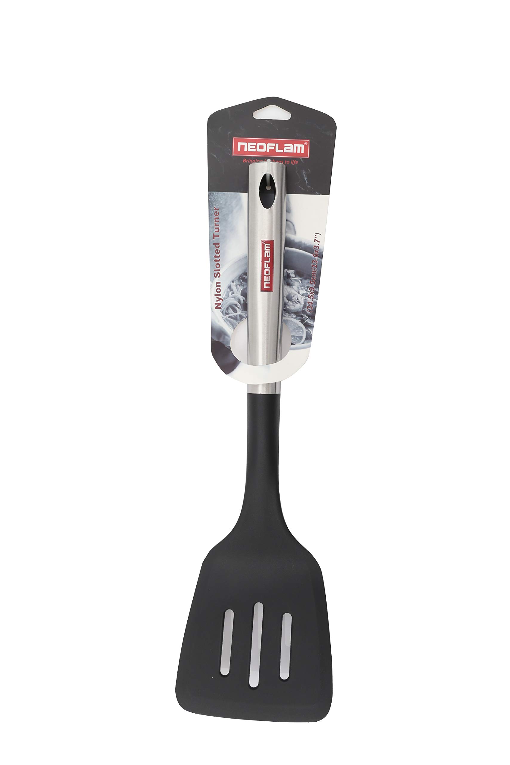 NeoflamNylon Slotted Turner With Stainless Steel Handle 34.5X9.5cm, Black, Kitchen Tools