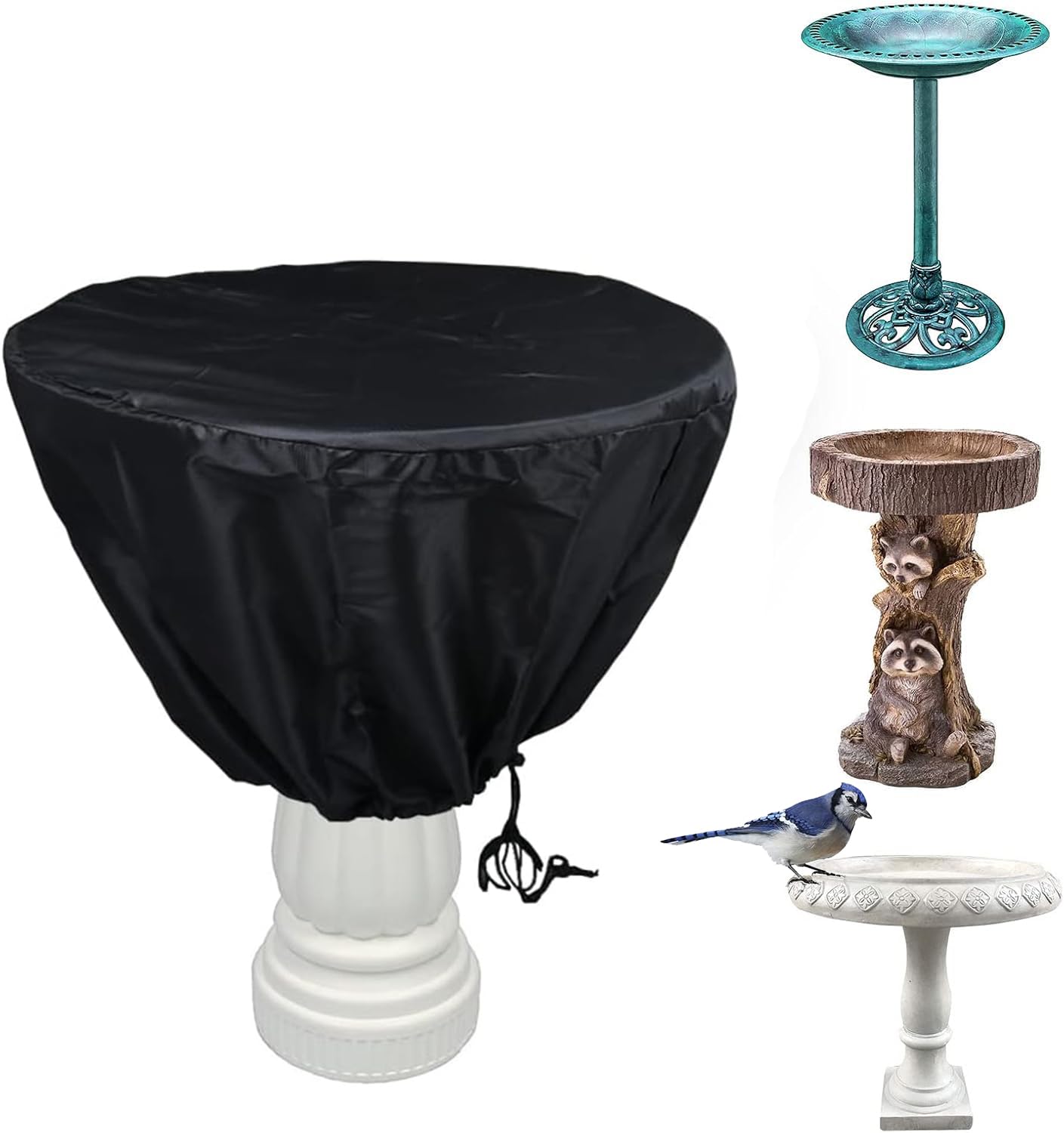 UCARE Bird Bath Cover for Winter, 420D Heavy Duty Waterproof Outdoor Patio Fountain Cover, Dust Resistant Round Pond Birdbath Feeder Bowl Well Cover with Locking Drawstring (25" Dx18 H/64x46cm)