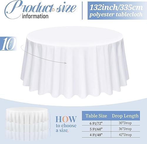 Miniatura 324 de Pesonlook Paquete de 4 manteles redondos blancos de 90 pulgadas, mantel de poliéster para mesas redondas, mantel lavable, resistente a las manchas