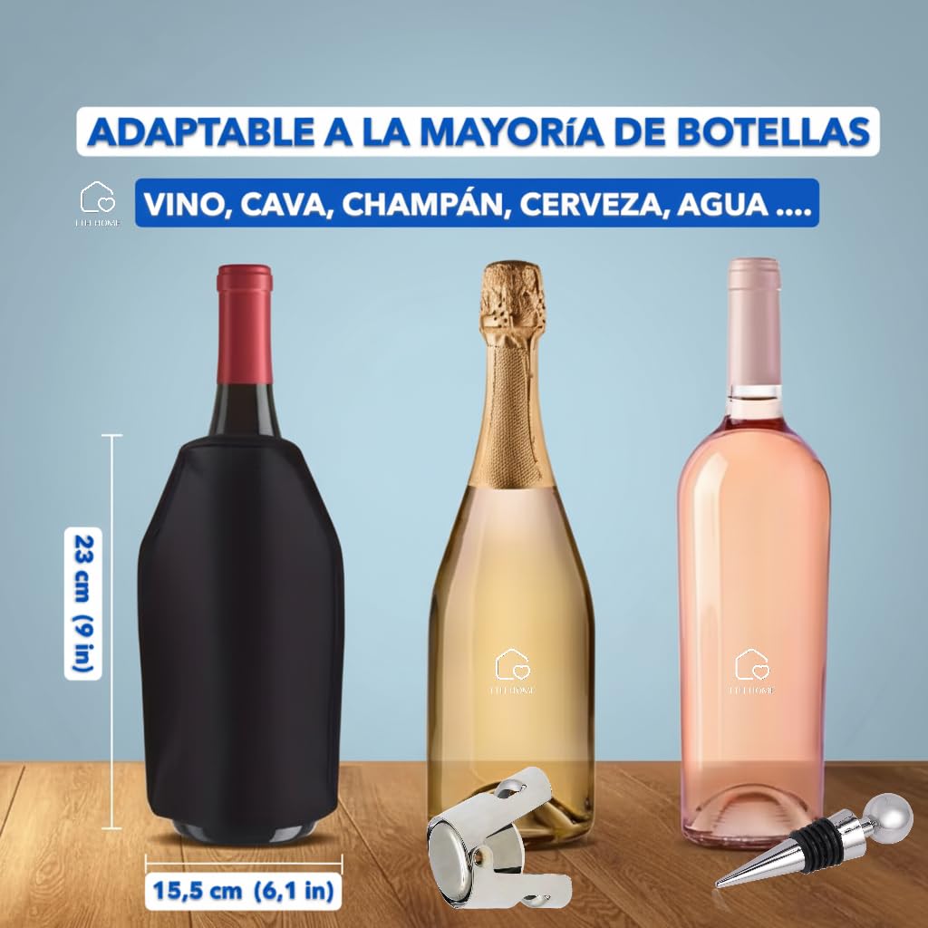 Enfriador de botellas de vino + 2 tapones, Enfriador De Vino, Enfriador De Botellas, Enfriador De Vino Para Una Botella, Tapones Para Botellas, Funda Enfriadora de Botellas, Accesorios Vino