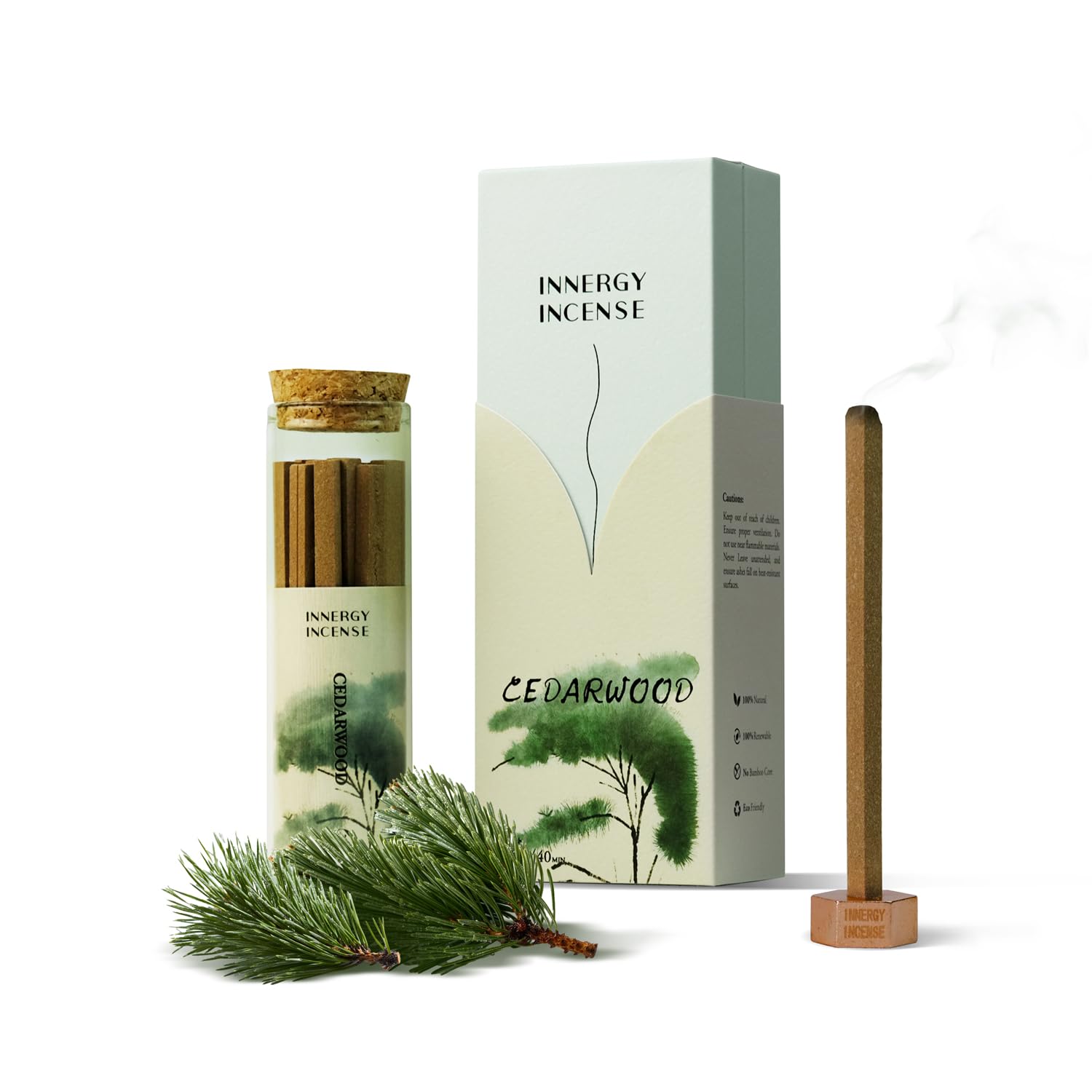 Innergy Cedarwood Incense Sticks, No Bamboo Core, Natural Wood Aroma