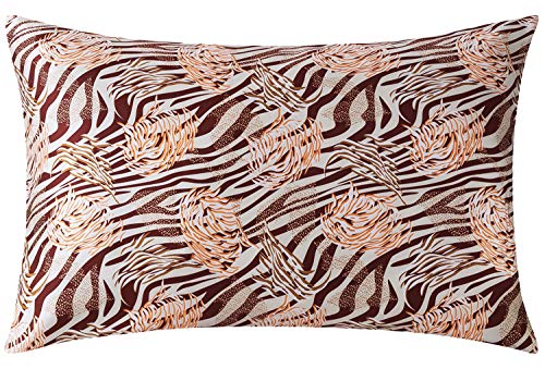 ZIMASILK 100% Natural Mulberry Silk Pillowcase for Hair and Skin Health, Both Sides Pure Mulberry Silk,Floral Print, 1pc (King 20''x36'',Brown Stripes)