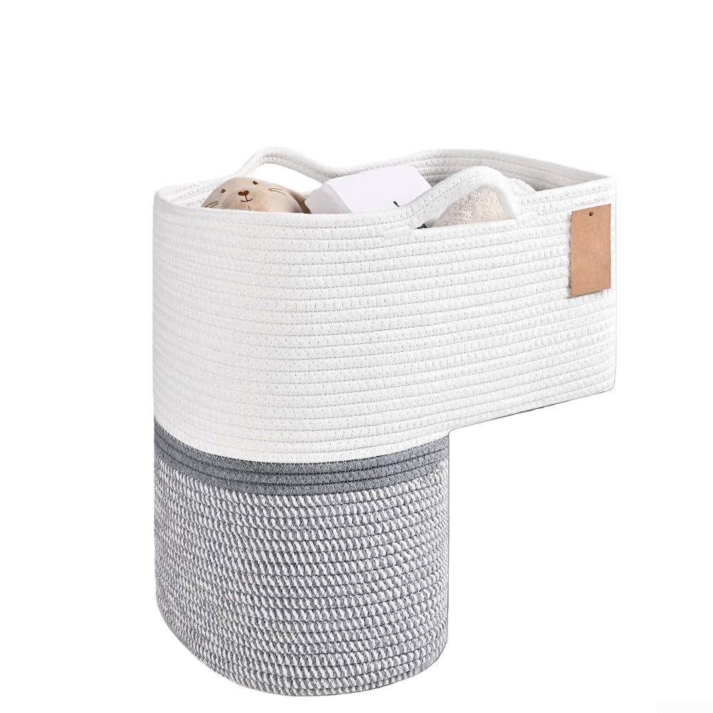 Cestino per scale in tessuto con manici per giocattoli e libri, cesto portaoggetti in lino per scale in moquette, organizer compatto per scale, design salvaspazio (B)