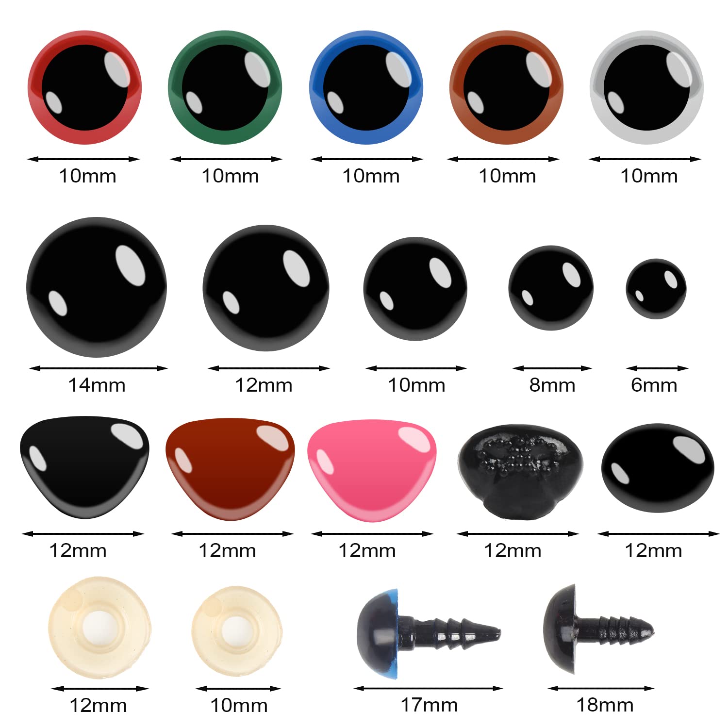 Cikonielf Yeux De Sécurité 100pcs Yeux De Poupée En Plastique