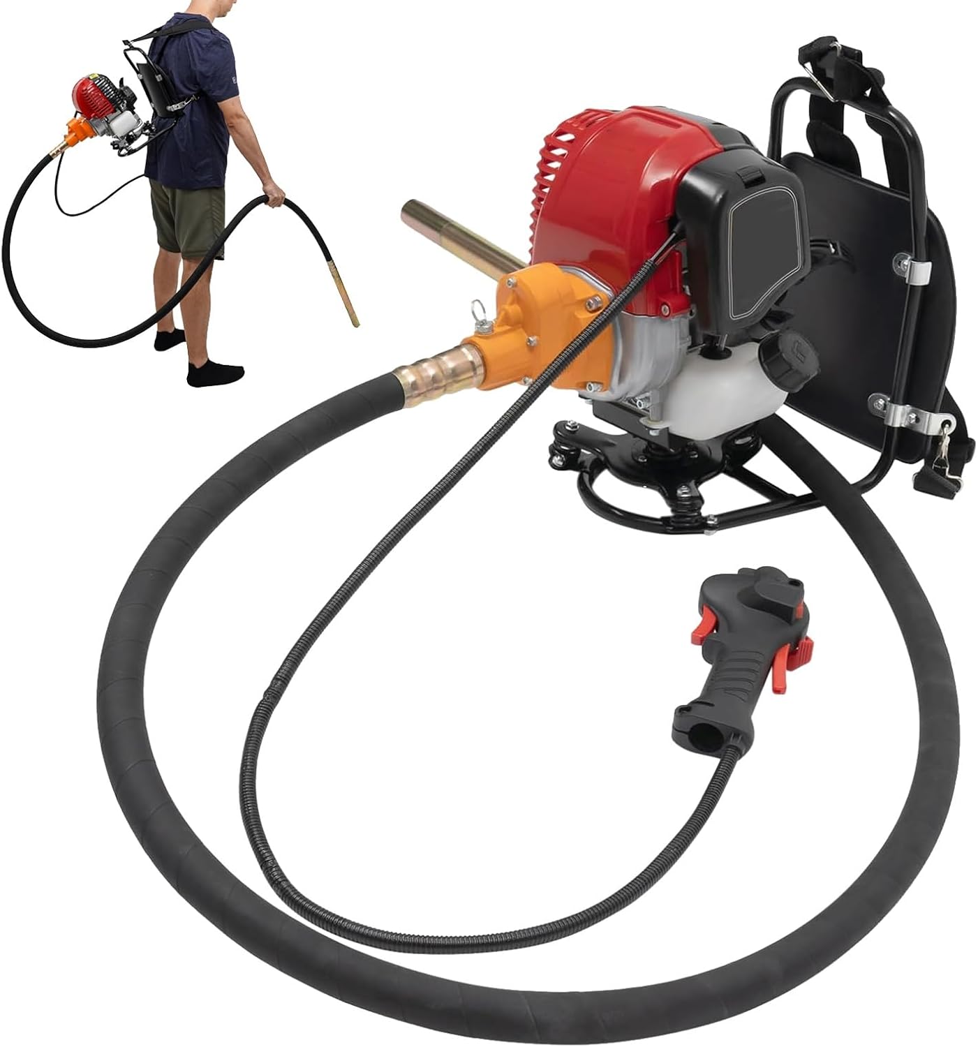 4-Stroke Gasoline Concrete Vibrator, Portable Backpack Concrete Vibrator, Construction Site Cement Vibrators, Cordless Construction Tools, for Constructions Site and Laying Foundations