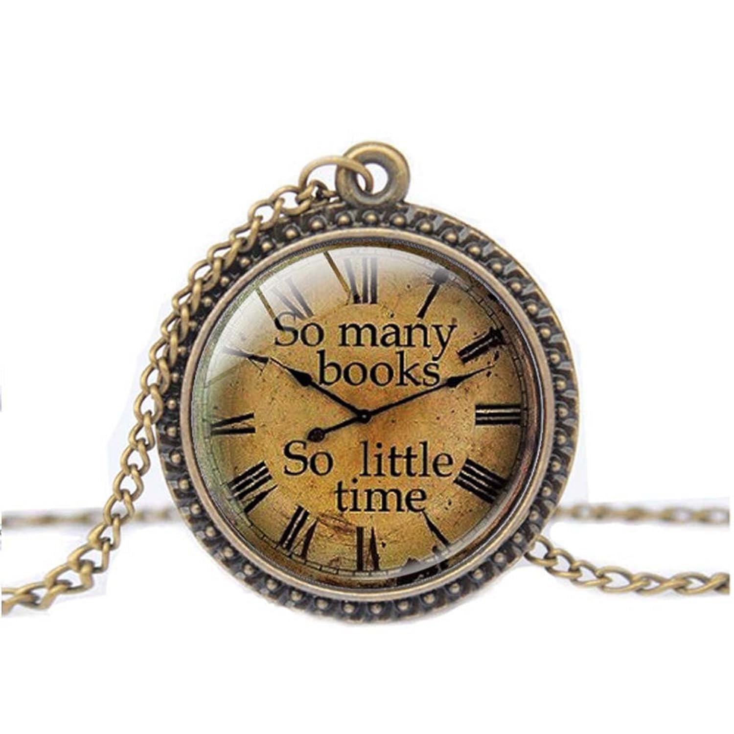 So Many Books So Little time Round Pendant Necklace with 26" Rolo Chain (4 Styles)