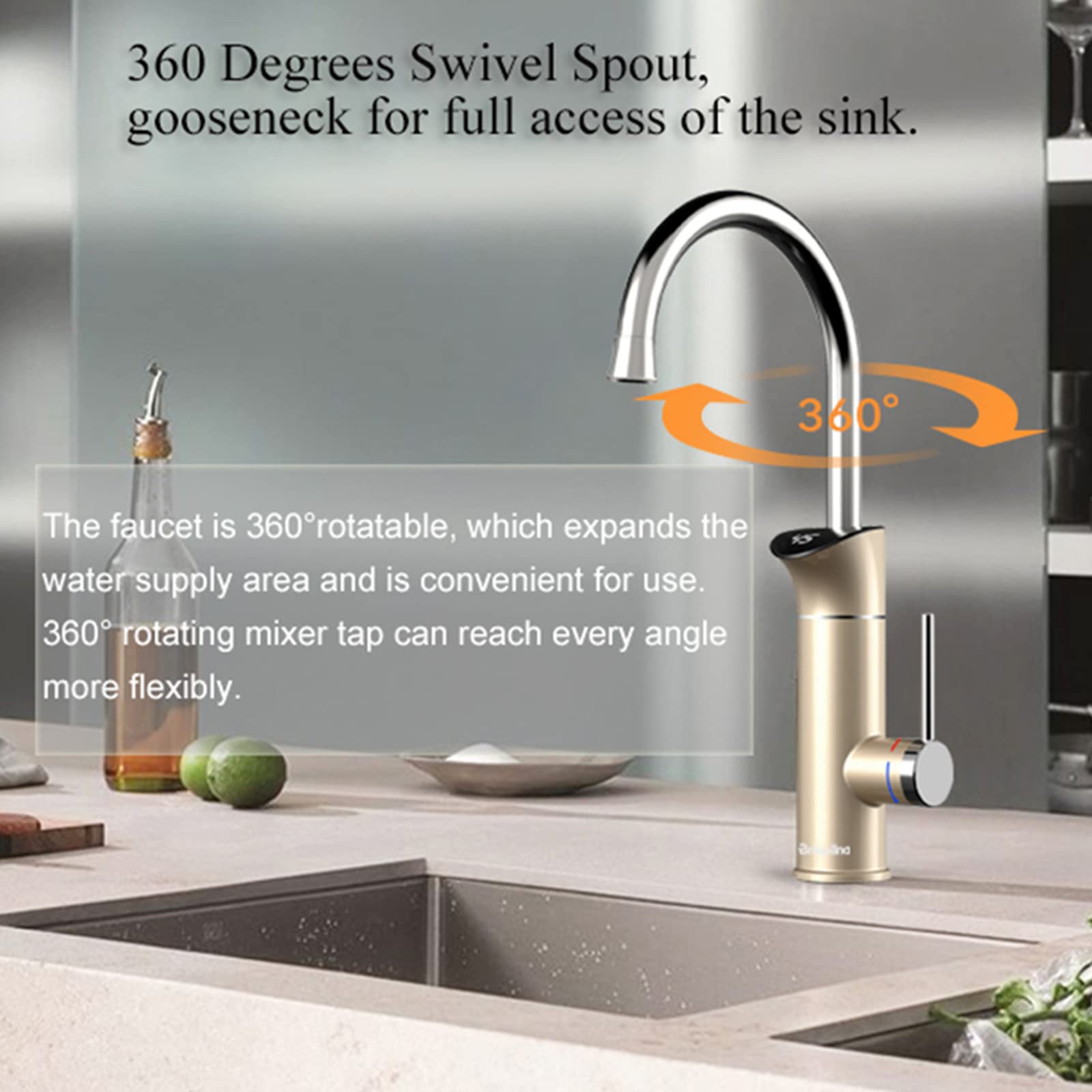 Rubinetto per lavello da Cucina, Rubinetto per scaldabagno Elettrico, Rubinetto per Acqua istantanea Senza Serbatoio, Rubinetto per Riscaldamento rapido, rubinetti da Cucina con Display Digitale