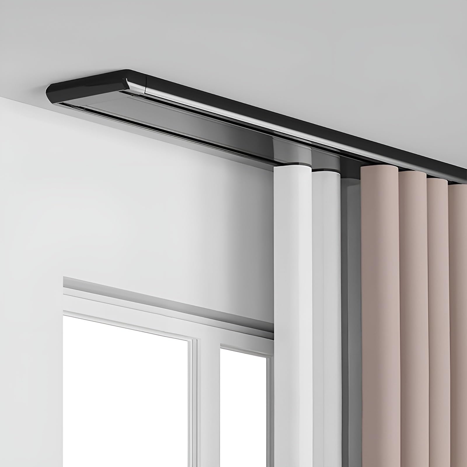 Rail De Rideau À Double Voie De 2,3 À 19,7 Pieds, Rail De Plafond pour Rideaux en Aluminium,Rail Rideaux Coulissante pour Salon, Chambre À Coucher(Black,2.5m)