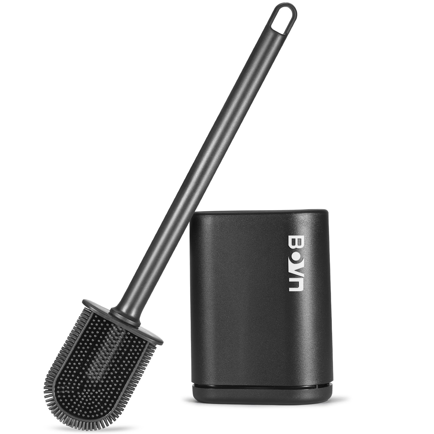 BOVN Escobilla de baño de silicona, color negro, escobilla de inodoro y soporte para escobilla de inodoro con montaje en pared y turbo secado, innovador y antibacteriano