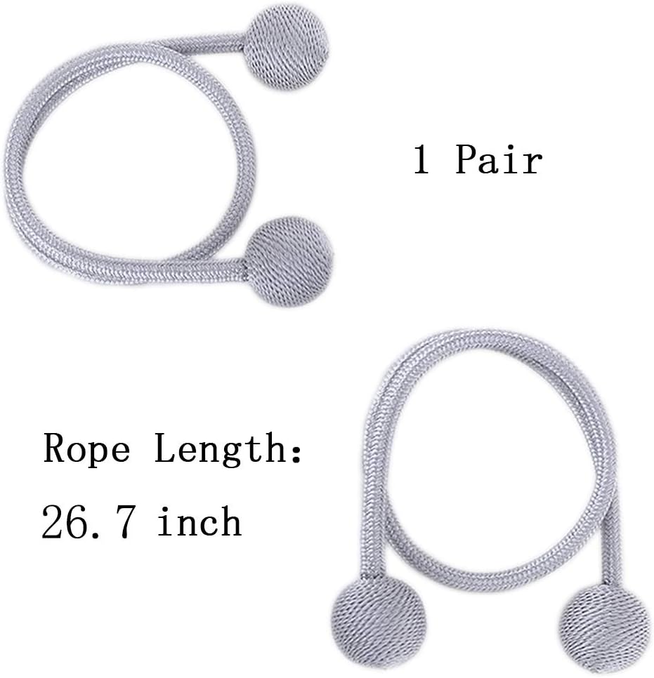 Curtain Tiebacks Drapery Holdbacks Window Drape Holder Weave Rope Clips for Home Office Sheer Blackout Panels, 1 Pair Silver Gray