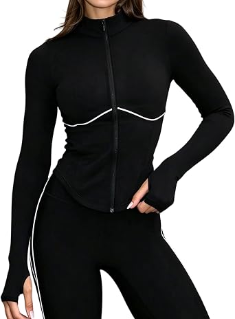 INFITTY Womens Workout Jacket Lightweight Slim Fit Zip Up Athletic Gym Tops