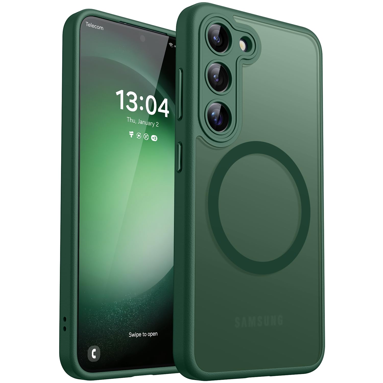 CANSHN für Samsung Galaxy S23 Hülle mit Kameraschutz für Magsafe (TOP Militärschutz & Magnetkraft) Extrem Haltbarkeit Handyhülle S23 Case - Transluzente Matt Dunkelgrün