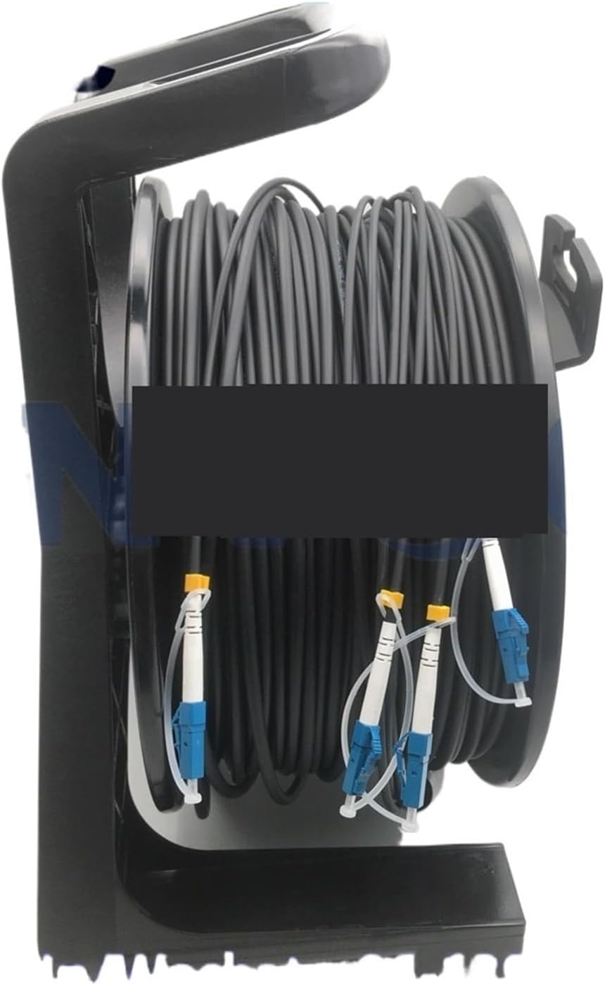 Extension Cord Storage Reel, 4C SM 50M Single Mode Portable Field Deployable Tactical 4FiberS Optic TPU Cable Reels Winding Drum PCD235 With LC Connector(Black)