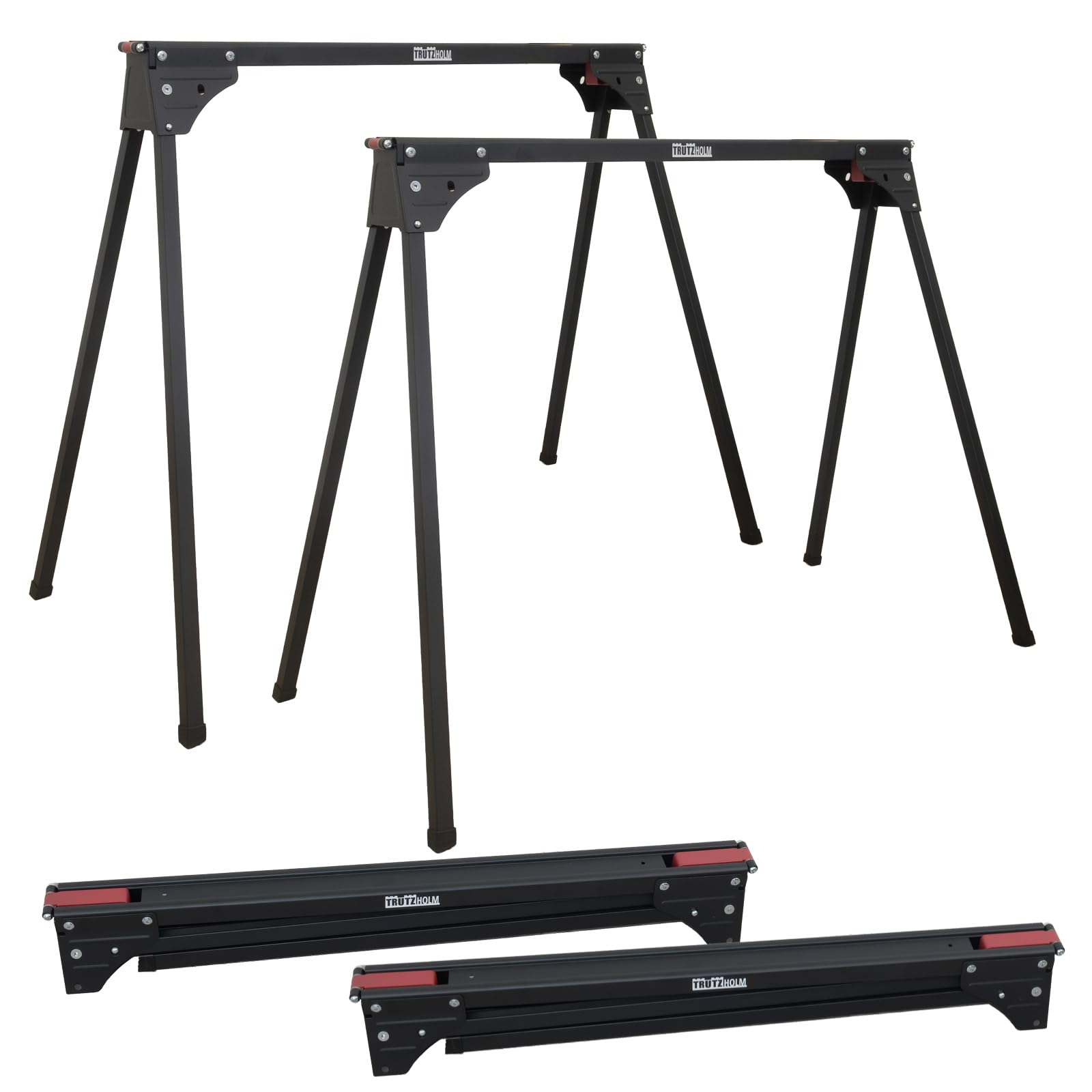 TRUTZHOLM 2 x Arbeitsbock klappbar bis 1000 kg Tragkraft 76 cm Arbeitshöhe Stahl pulverbeschichtet Gerüstbock Unterstellbock (Schwarz/Rot)