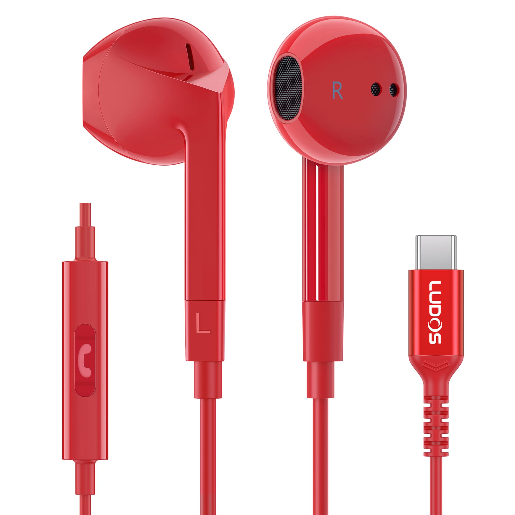 LUDOS FEROX USB C Headphones for iPhone 17 16 15 Pro Max Plus Air iPad Pro, 5 Years Warranty, USB-C Earbuds for Samsung Galaxy S24 S23 Ultra S22 S21