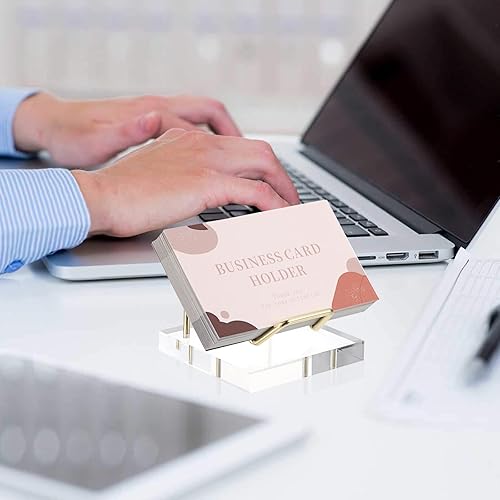 Miniatura 3 de Hipiwe Soporte de exhibición de metal con base acrílica, soporte dorado para tarjetas de visita con caballete de roca para coral fósil, rocas