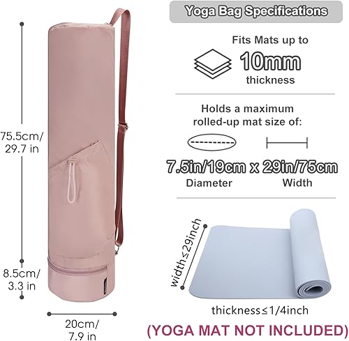 Miniatura 5 de sportsnew Bolsa para esterilla de yoga, con cremallera completa, bolsa de transporte para esterilla de yoga con cordón, bolsillo para botella de