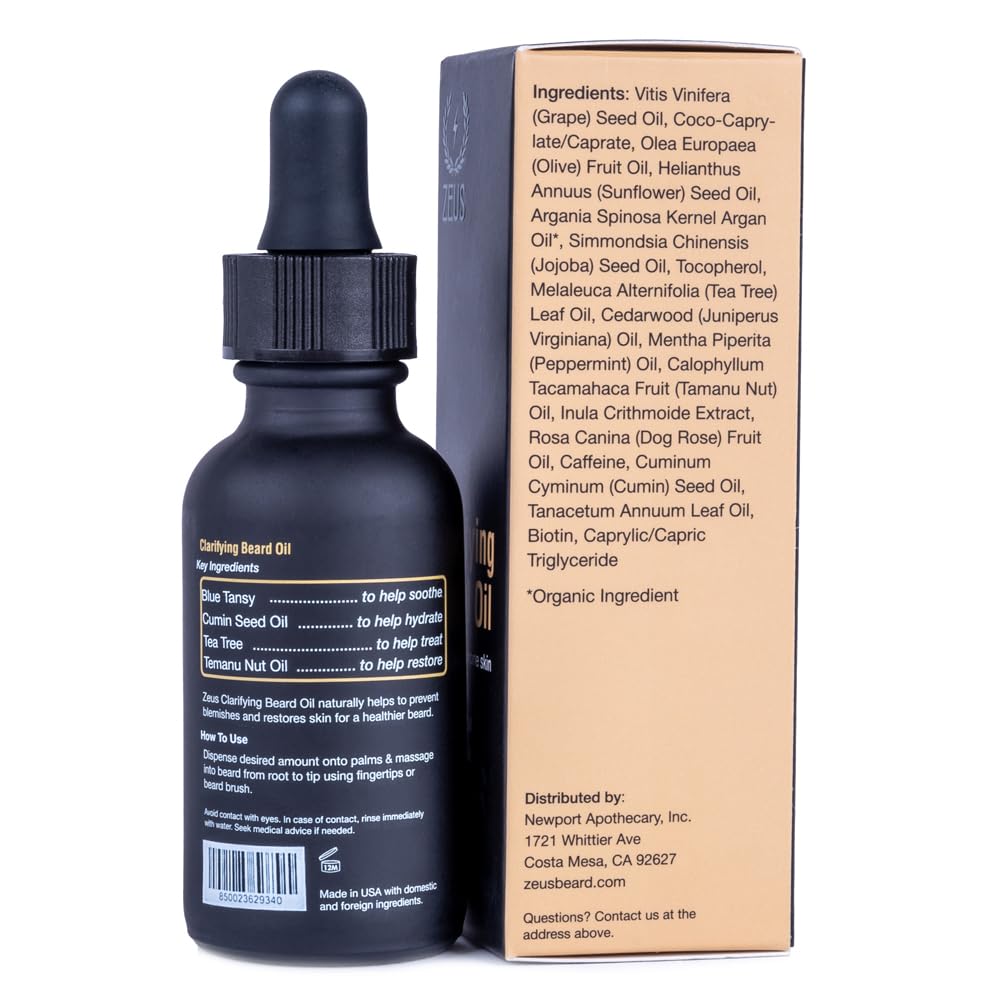 ZEUS Clarifying Beard Oil for Men, Hydrating Facial Hair Oil with Tea Tree for Sensitive Skin, Revitalizes, Treats Blemishes, Promotes Healthy Beard Growth (Made in USA) 1 fl. oz. - Image 6