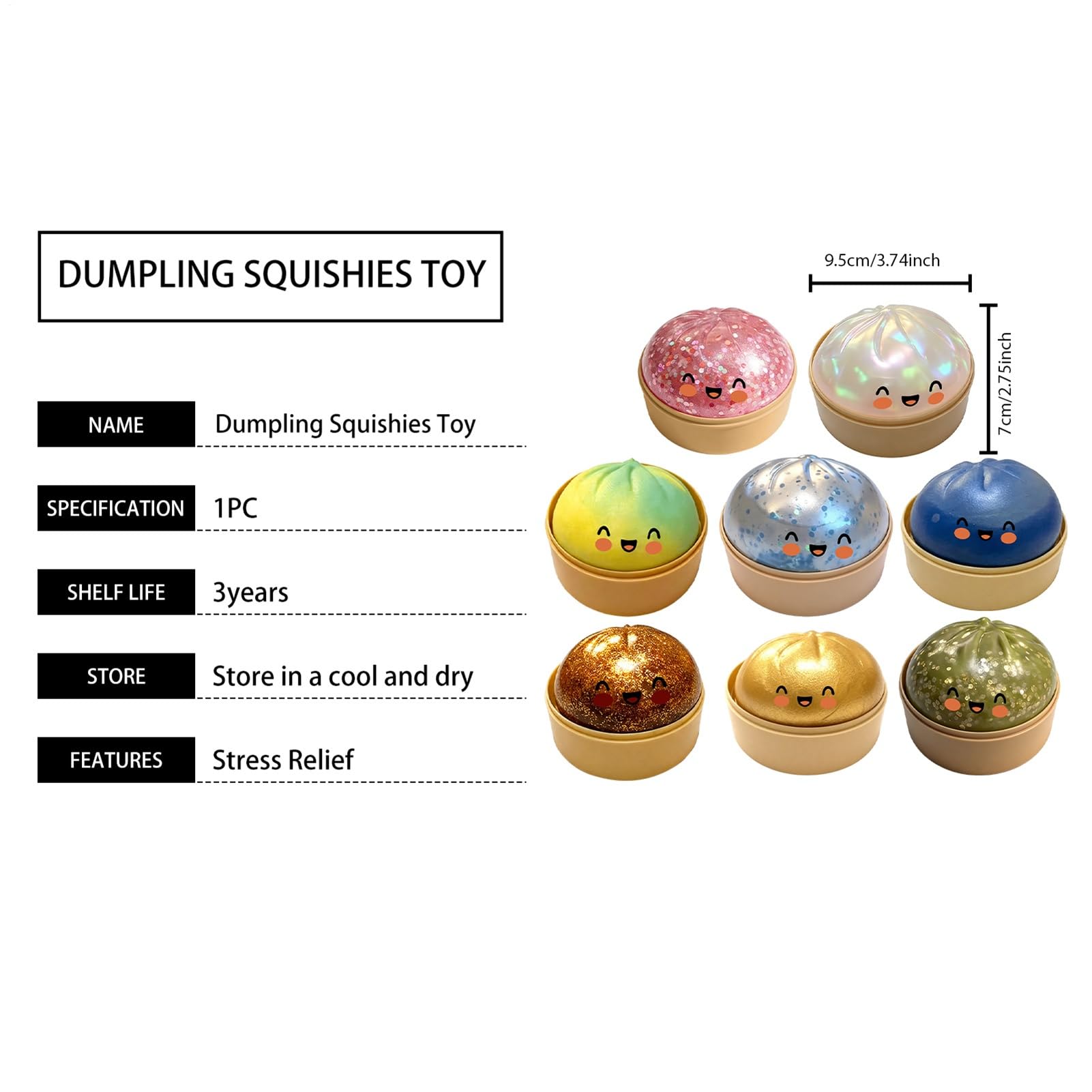 2x Dumplings Squishy, Dumpling Squishy Sorpresas Con Brillo, Dumplings Juguete, Juguete Sensorial De Bola De Masa Gigante Con Purpurina | Niños Y Adultos Glitter Dumpling Squish Con Vaporera【7x9,5 Cm】 — view 3