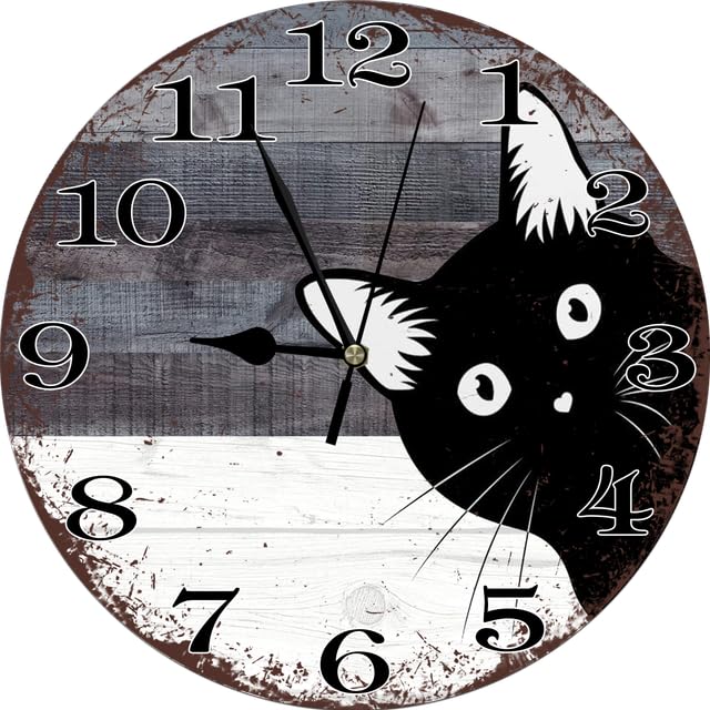 Geroclonup Cute Cat Wall Clocks Battery Operated Silent Non-Ticking,Vintage Round Clock Decorative for Home Kitchen Living Room Office Bathroom Bedroom(10 Inch)