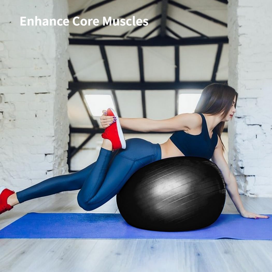 Juego de equipo de batería cardiovascular, pelota de equilibrio de fitness de 66 cm con bomba y baquetas de 90.7 g, pelota de ejercicio aeróbico para entrenamientos, estabilidad, pilates