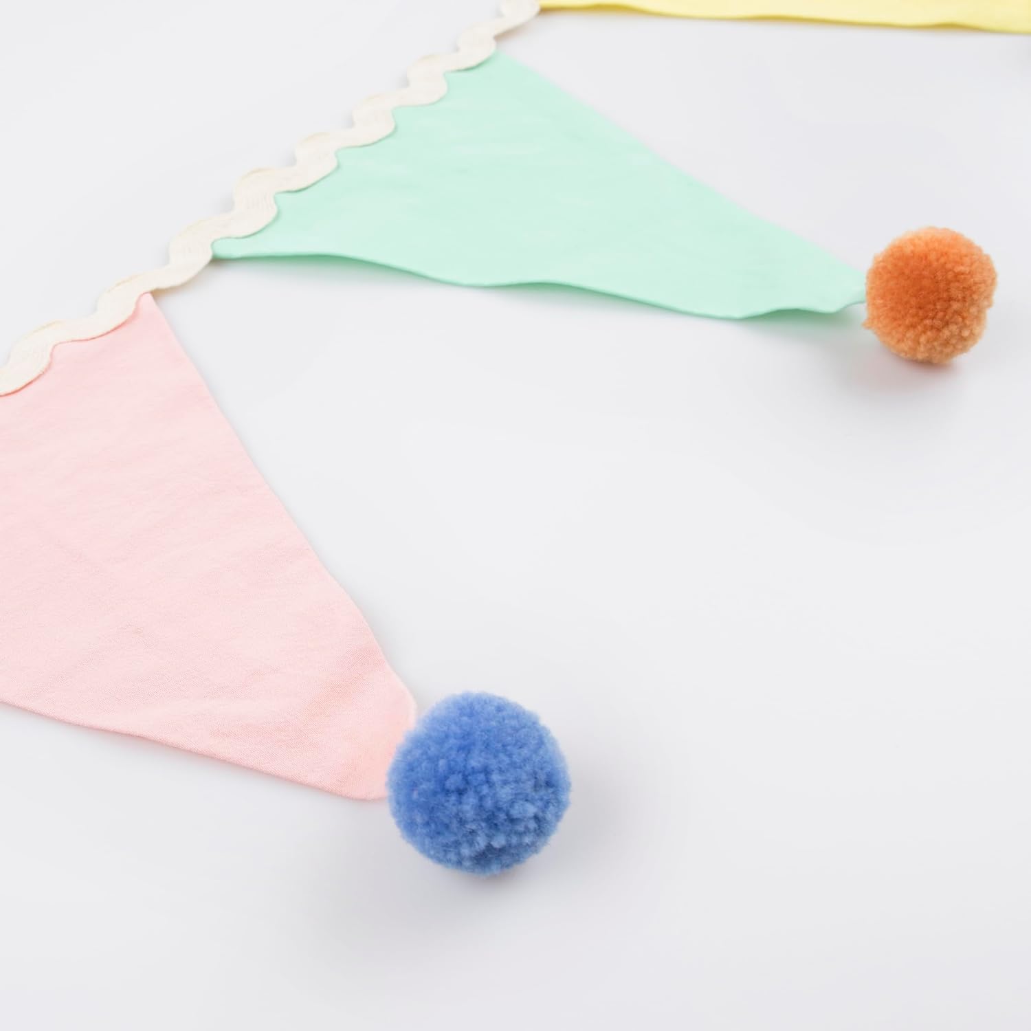 Meri Meri Pastel Pom Pom Flag Garland (Pack of 1). Garland Length is 6'. Measures 10' Including Excess Cord.