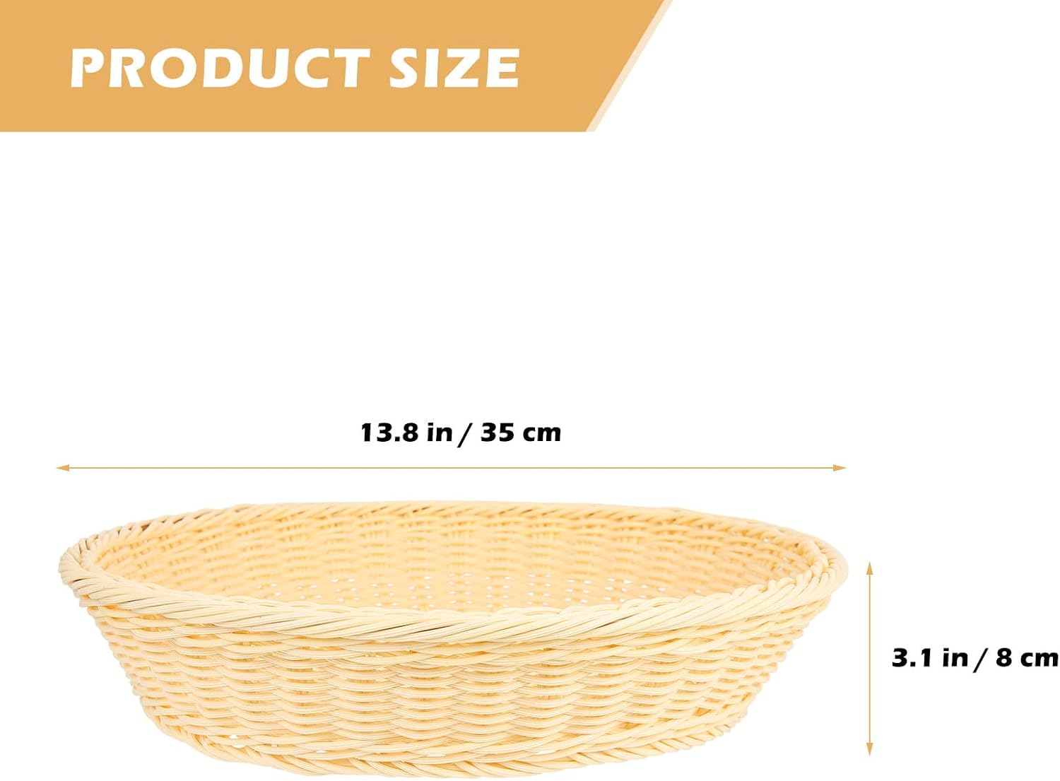 Woven Bread Basket Decorative Bread Basket Beige 35cm Diameter 7.5cm Height Imitation Rattan for Kitchen Fruit and Snack Serving