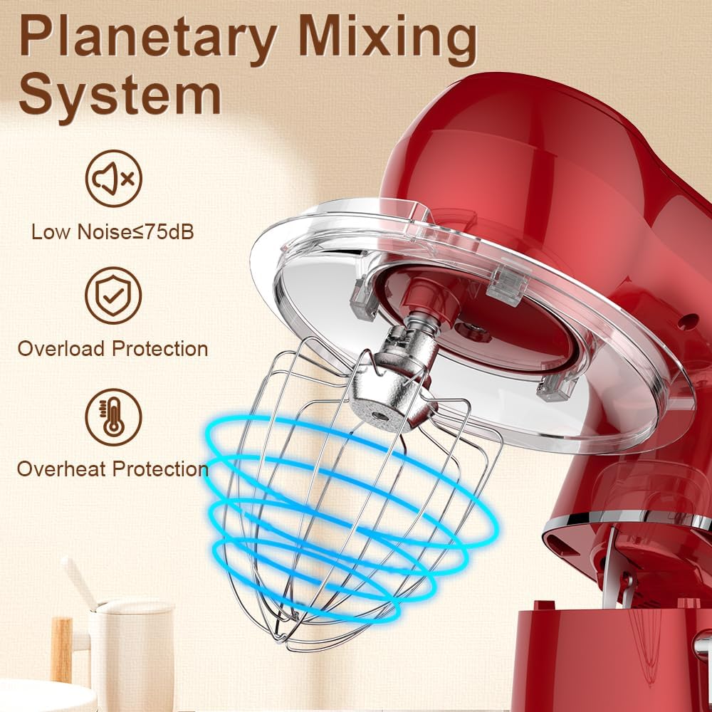 Mini Angel Electric Stand Mixer, 5.5 Quarts, Dough Hook, Flat Beater, Wire Whisk Attachments, 10+P Speeds with Splash Guard, Red with DIY STICKERS