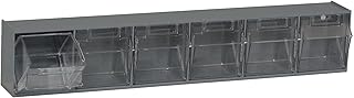 Quantum QTB306GY Clear Tip Out Bin System | Heavy-Duty Stackable Container for Healthcare Construction Electronic Educational | 3 Compartment, 3-5/8"L x 23-5/8"W x 4-1/2"H | Polystyrene, Gray