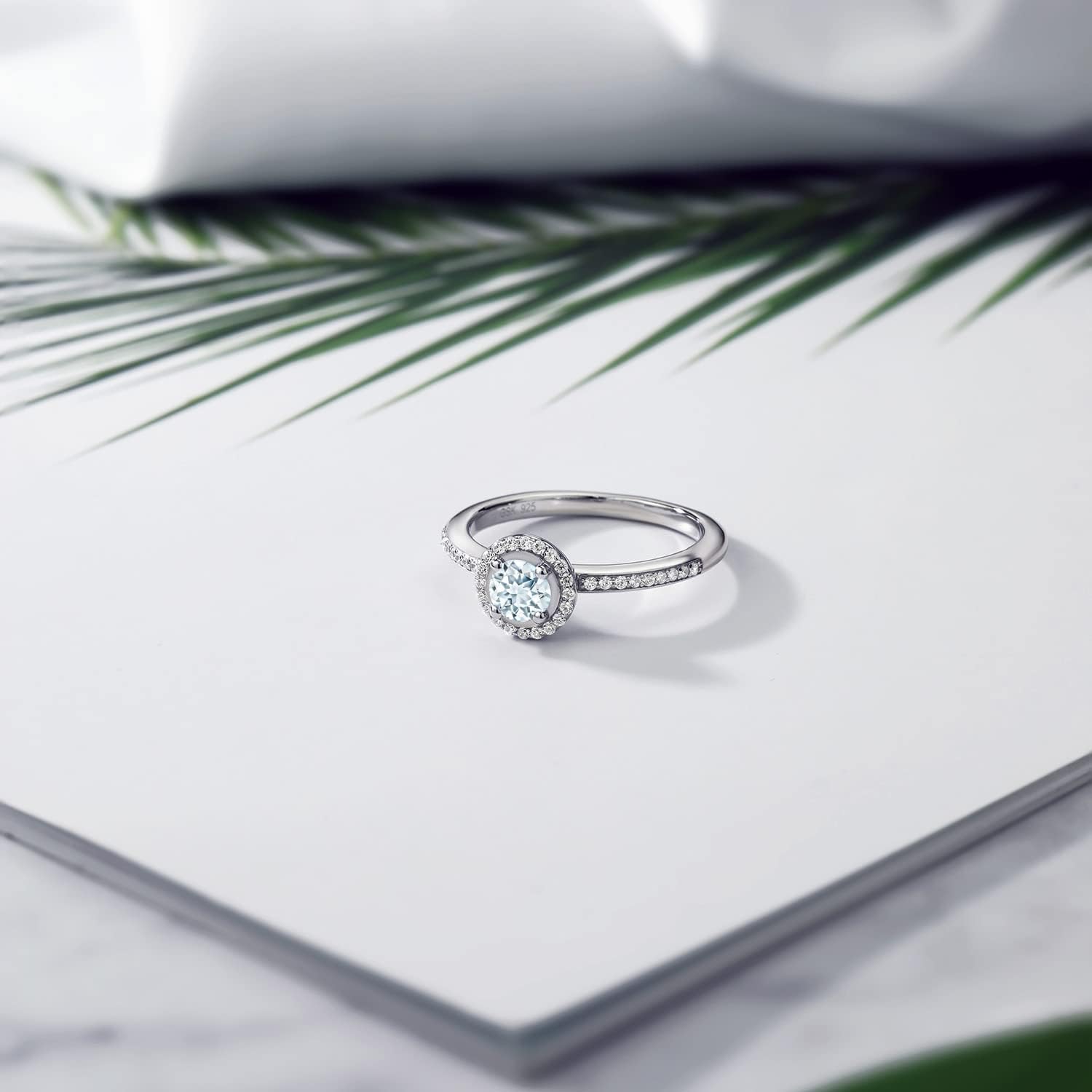 Gem Stone King 925 Sterling Silver Aquamarine Engagement Ring For Women (0.59 Cttw, Gemstone Birthstone, Round 5MM) - Image 4