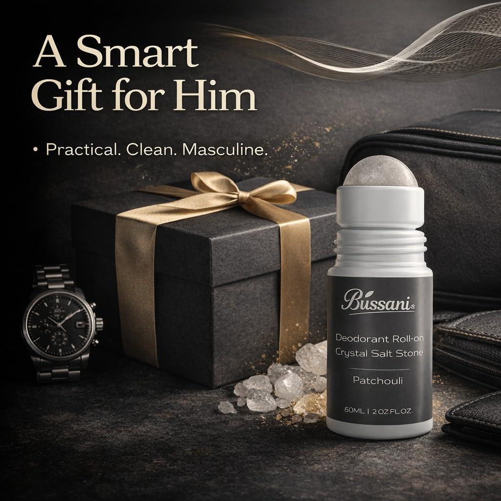 Bussani Crystal Salt Stone Deodorant Roll-On for Men – Made from Powdered Alum Stone, Aluminum & Baking Soda Free, Gentle Odor Protection, Patchouli Scent, 2.02 fl oz - Image 8