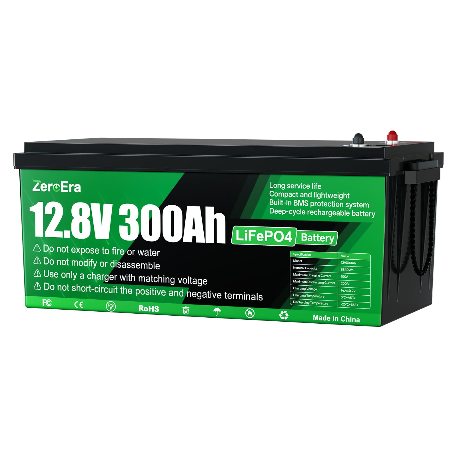 ZeroEra Batería LiFePO4 de 12 V, 300 Ah, 3840 Wh, 200 A BMS de protección contra el frío, 10.000-15000 ciclos, serie paralela, adecuada para almacenamiento de energía en el hogar, almacenamiento solar