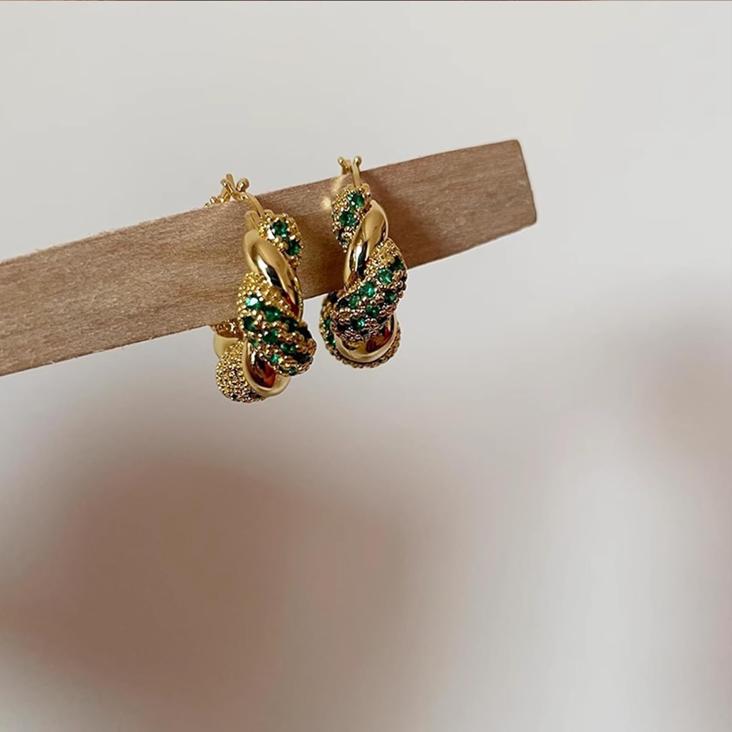 Chunky Gold Hoop Earrings for Women Trendy Vintage Stainless Steel Small Gold Hoop Earrings Twisted CZ Huggie Earrings dangle Jewelry - Image 2