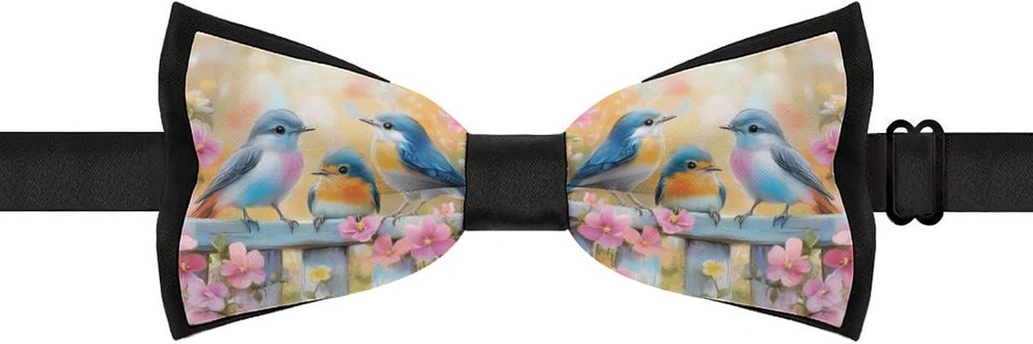 Blue Birds Bow Ties for Men Fun Printed Pre Tied Adjustable Bowtie for Party Wedding