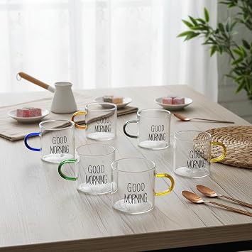 Deconox 6'lı Borosilikat Cam Espresso ve Türk Kahvesi Fincanı Seti (90 ml) - Düz ve Rölyefli Seçenekli Tabaksız Mini Kupa (Düz)