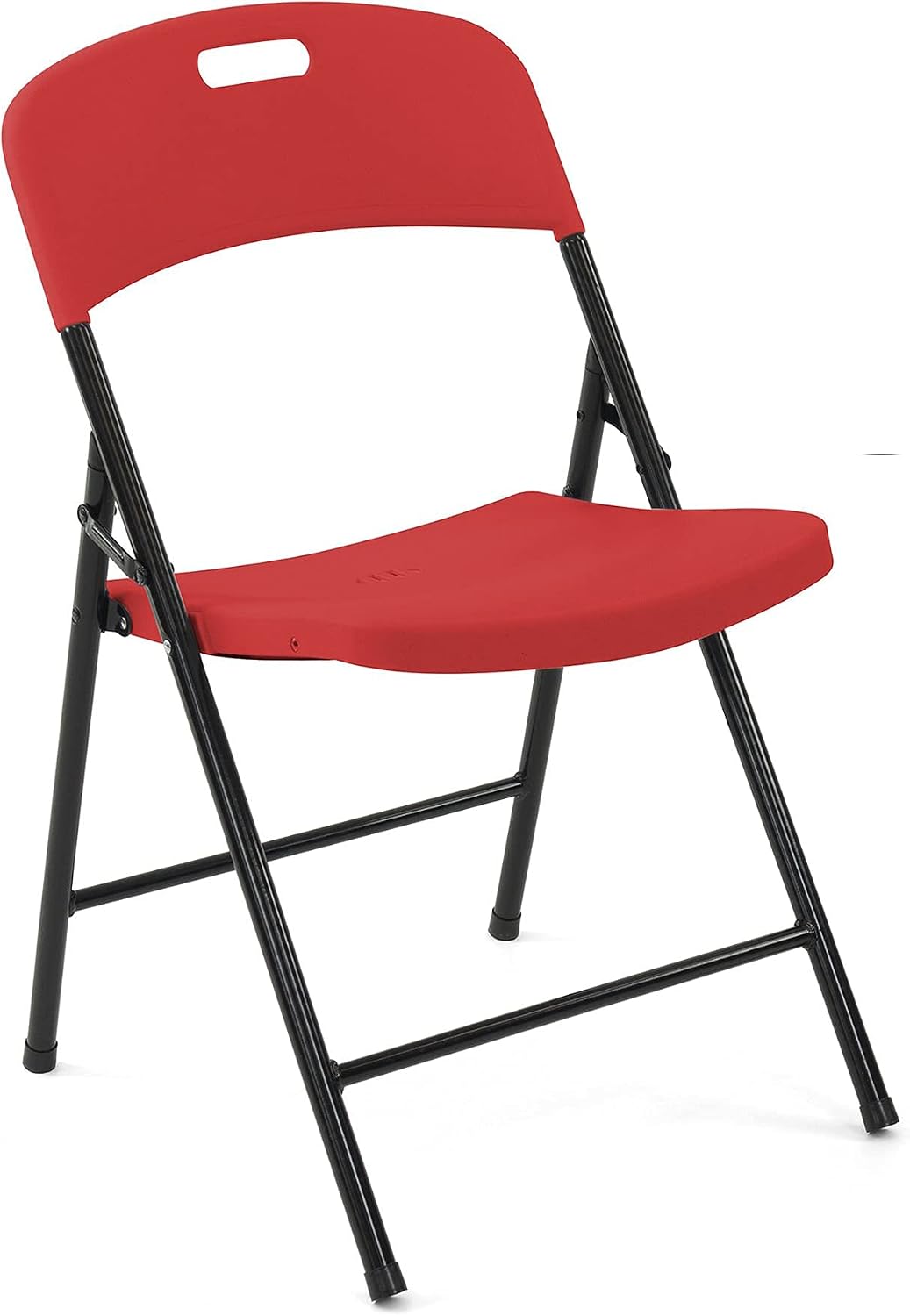 Creative Outdoor 4 Portable Plastic Folding Chairs, Sturdy Design, Indoor/Outdoor Events, Perfect Foldable Chairs for Camping/Picnic/Tailgating/Party (Red Set of 4 Chairs)