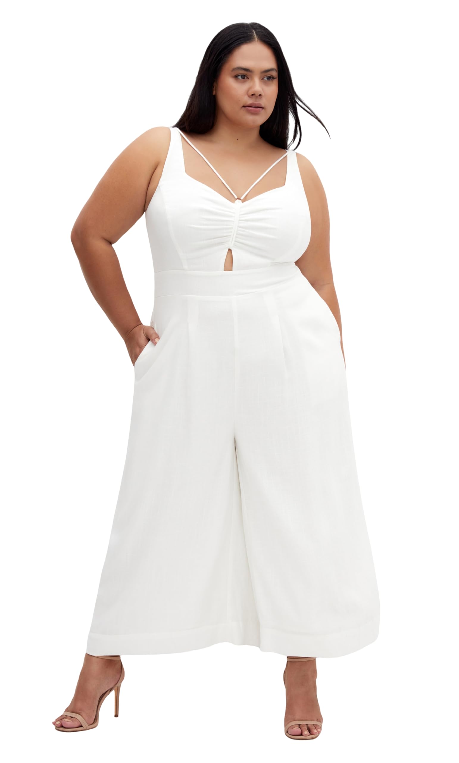 City Chic Women's Ivory Jumpsuit-Ryann Wide Leg, 18