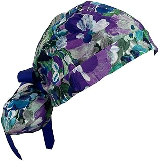 Turn Up Ponytail Medical Scrub Cap â€“ Efflorescence in Garden. - Ponytail Scrub Hats, Bouffant, Unisex Surgical Caps, Dr. Hats, Nurses Hats. Scrub Hat for Women & Men tie Back | Working Cap with Holder