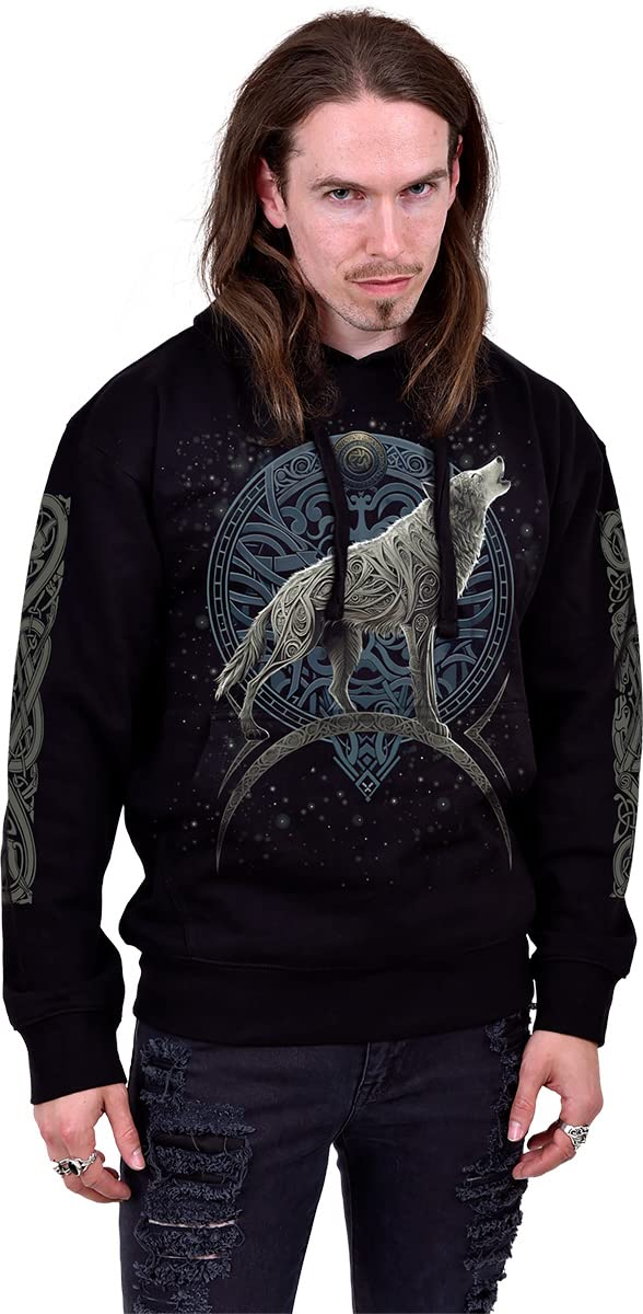 Spiral Celtic Wolf Hombre Sudadera con Capucha Negro Regular