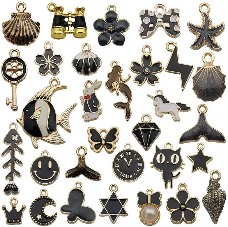 Street27® 1 Set 31pcs DIY Mixed Assorted Gold Plated Enamel Charm Unicorn Flower Dress Fish Shell Moon Star Animals Pendant DIY for Necklace Bracelet Jewelry Making and Crafting Charms, Alloy, No