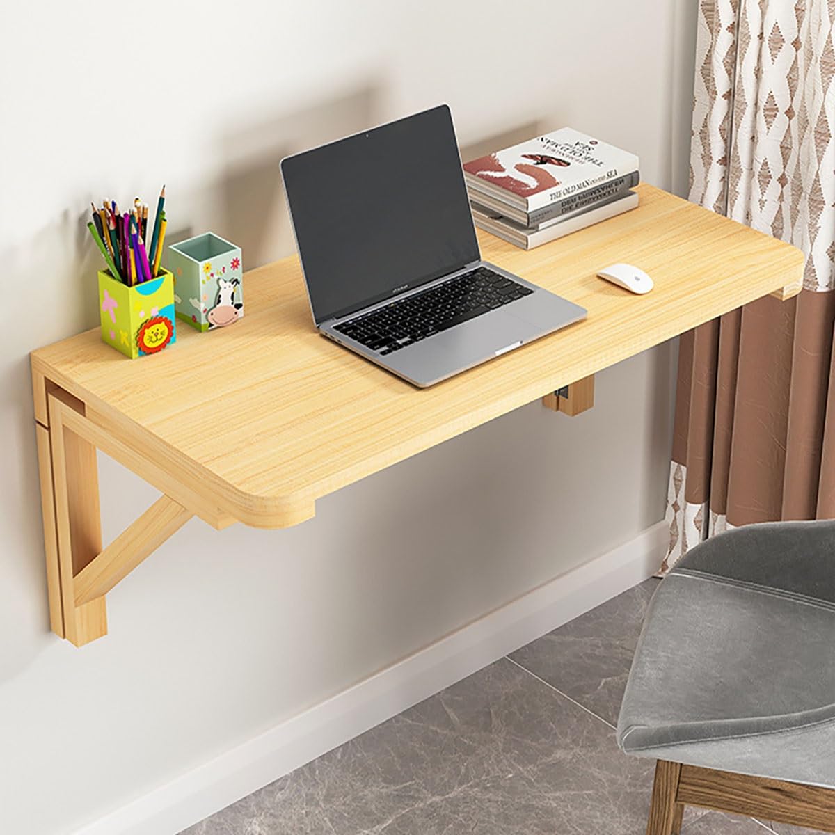Klappbarer Esstisch aus Massivholz zur Wandmontage - Platzsparender Schwebender Schreibtisch mit ausziehbarer Arbeitsplatte (60x40cm) - Vielseitige platzsparende Werkbank für kleine Flächen