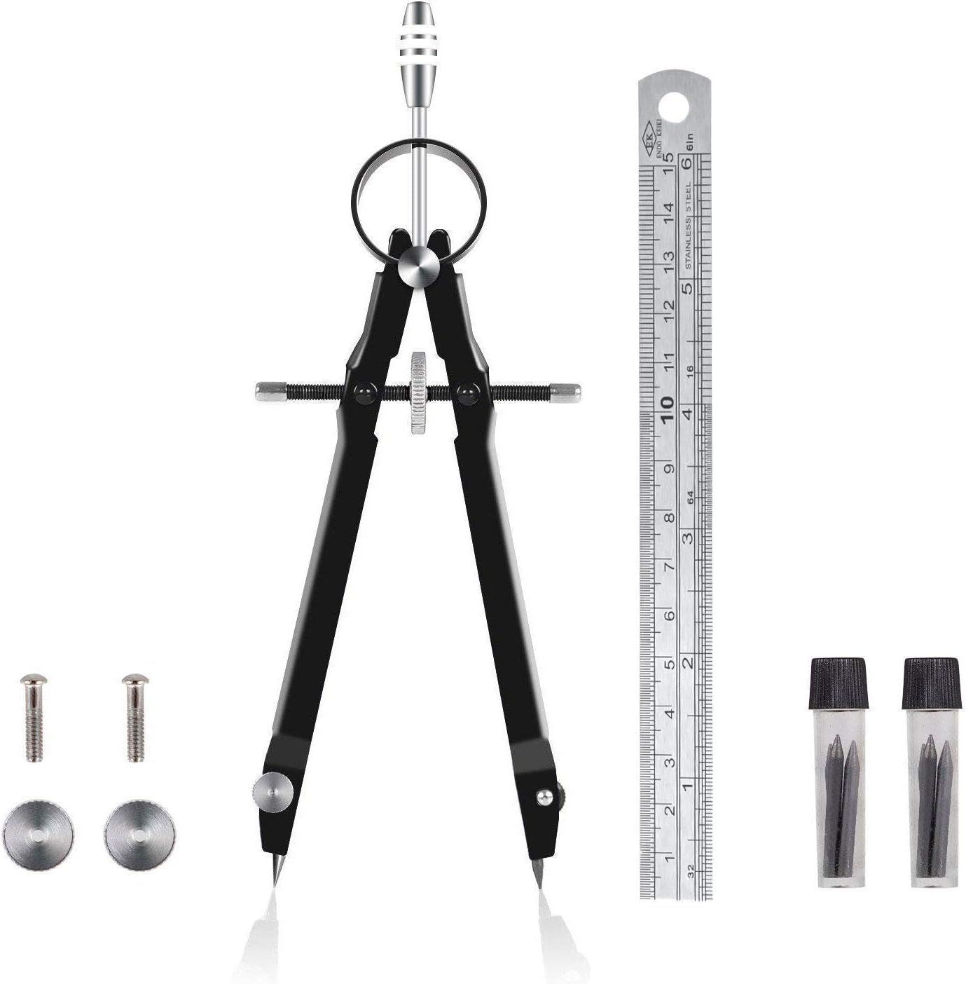 SanSiDo Precision Compass Geometry Set with Lead Refills and Carry Bag Perfect for Student Artist Designer Professional Metal Compass for Geometry, Math, Drawing, Drafting, School