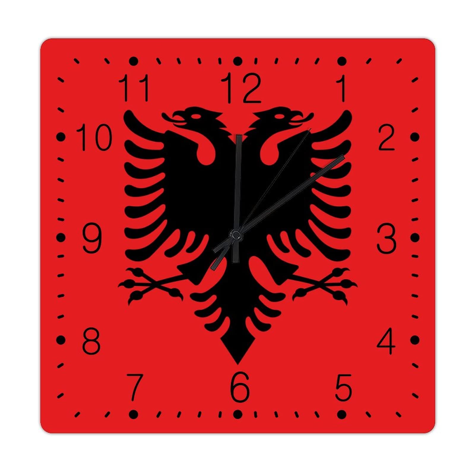 Podbyyou Albania Wood Clock Flag Vintage Farmhouse Hanging Wall Clocks National Flag Country Souvenir Wall Clock Battery Operated Quartz Silent Square Clock For Living Room Bedroom 15Inch
