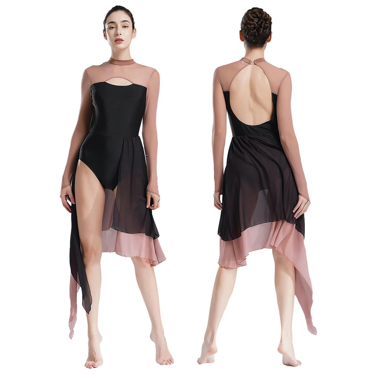 Body da donna a maniche lunghe, per danza classica, pattinaggio, ginnastica, danza