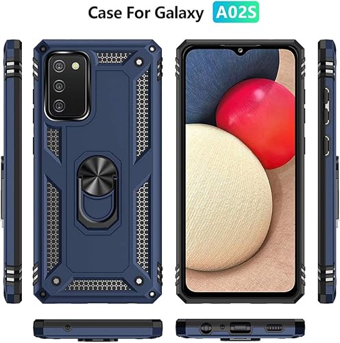Miniatura 2 de Funda para Galaxy A02S, Samsung A02S, con protector de pantalla HD, grado militar anillo de montaje en coche con soporte híbrido de policarbonato