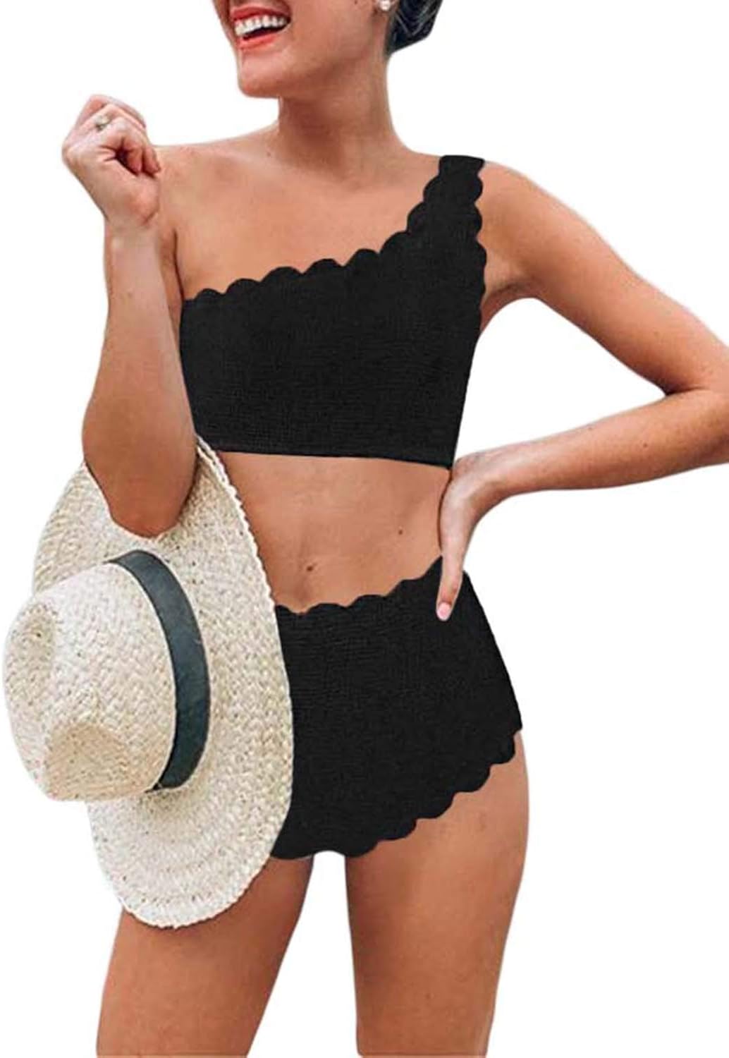 Black scalloped high waisted bikini Clearance