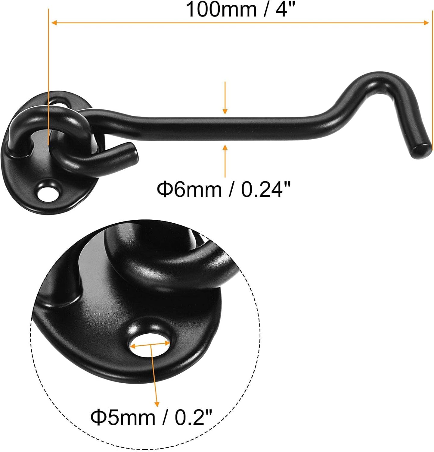 uxcell 4" Cabin Hook Eye Latch Gate Door Swivel Window Hook 201 Stainless Steel with Screws Black
