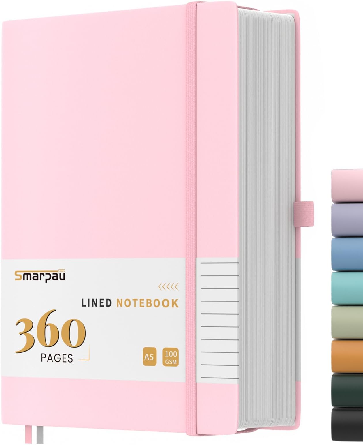 Smarpau 360 Pages Notebook A5 - Leather Lined Journal Notebook with 100gsm Thick Paper, College Ruled Journals for Women Men Writing School Office, 14.5 x 21cm - Pink