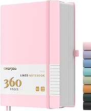 Smarpau 360 Pages Notebook A5 - Leather Lined Journal Notebook with 100gsm Thick Paper, College Ruled Journals for Women Men Writing School Office, 14.5 x 21cm - Pink