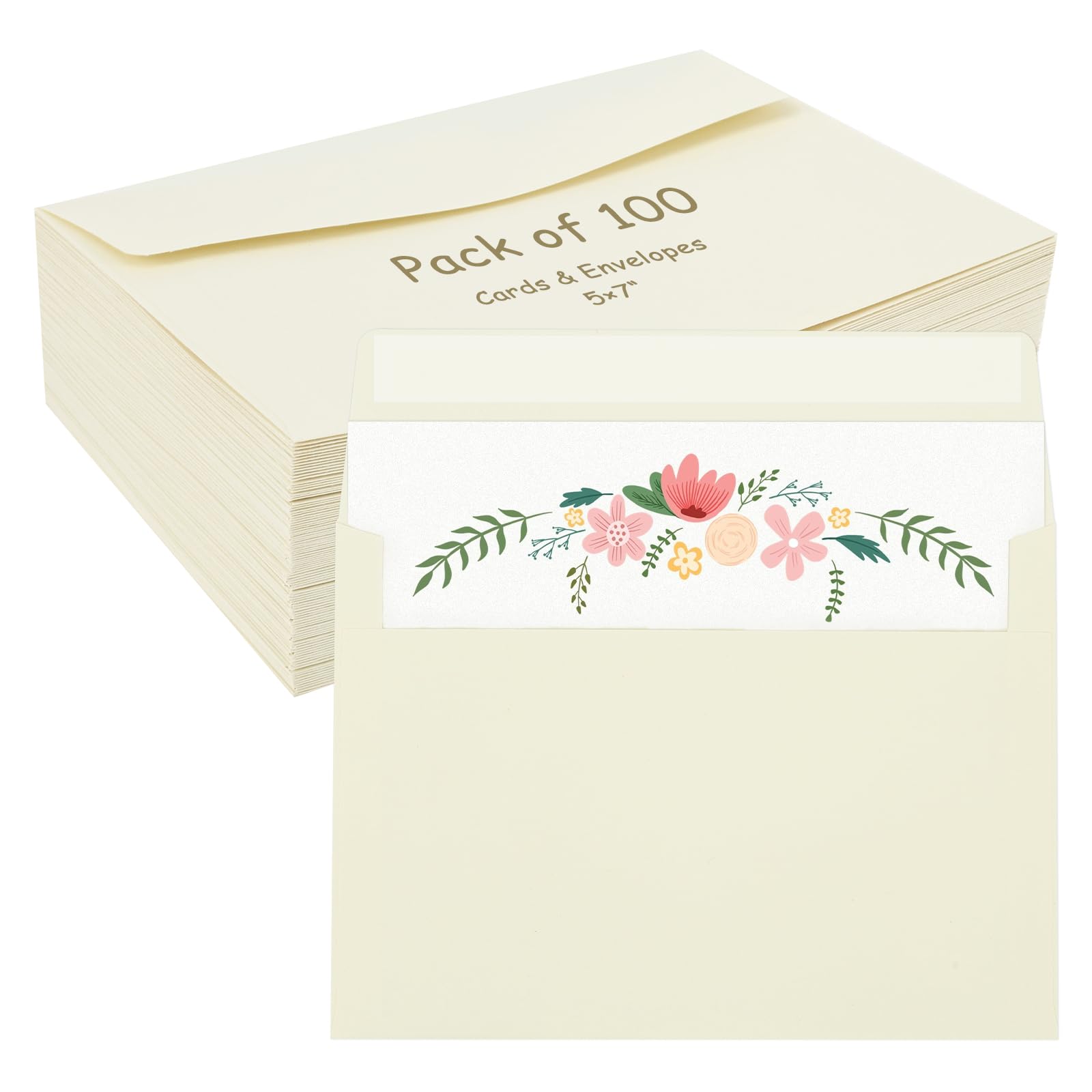 100 Pack Cream 5x7 Envelopes Self Seal Thick 210GSM A7 Invitation Envelopes for Wedding Greeting Cards